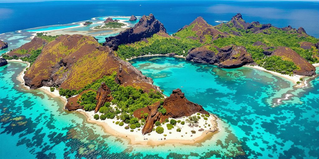 Stunning Komodo Island landscape with dragons and turquoise waters.