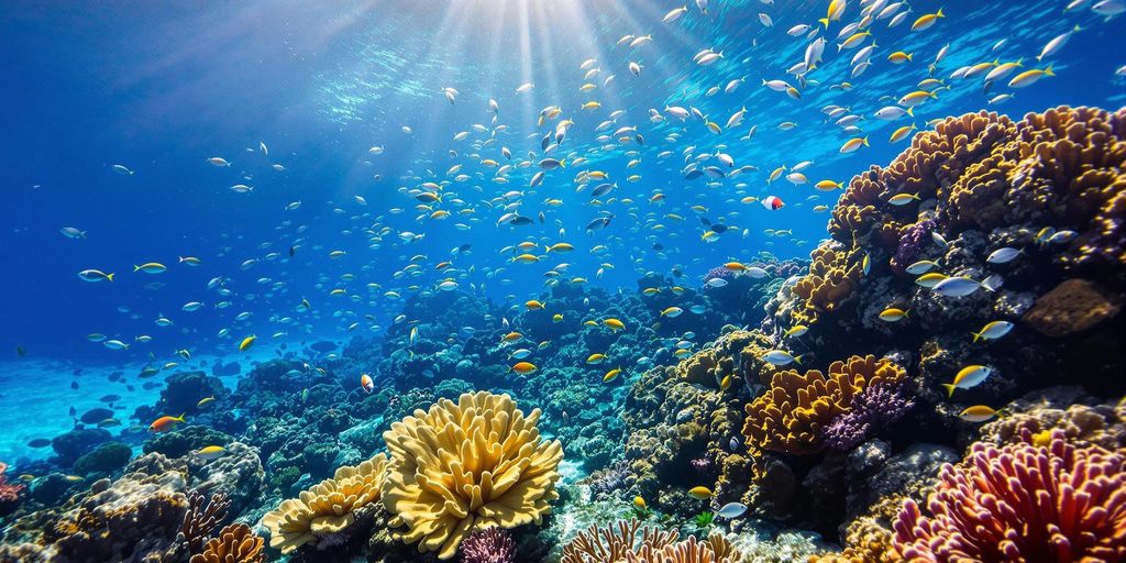 Colorful coral reefs and fish in Raja Ampat's clear waters.