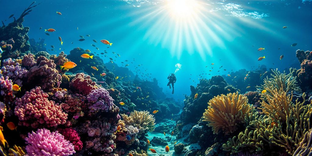 Diver exploring vibrant coral reefs in Raja Ampat.