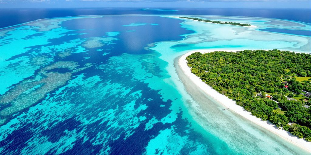 Aerial view of Raja Ampat and Maldives beaches.