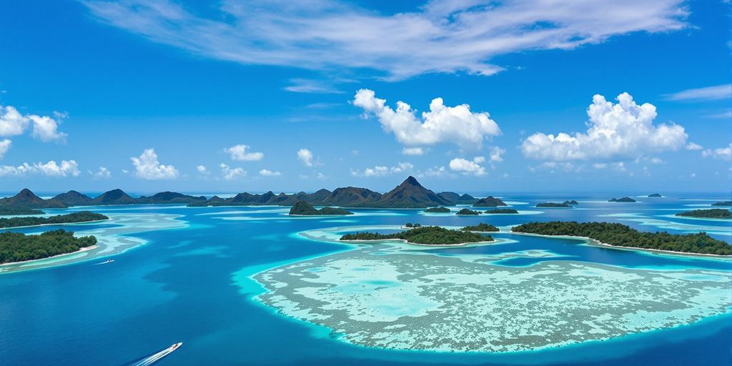 Colorful coral reefs and tropical islands in Raja Ampat.