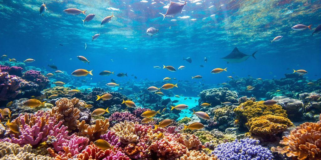 Colorful coral reefs and marine life underwater at Komodo.